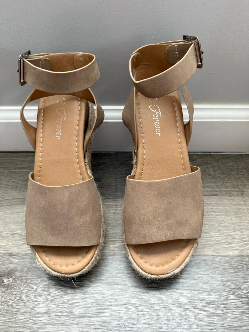 Forever Womens Taupe Espadrille Platform Sandals